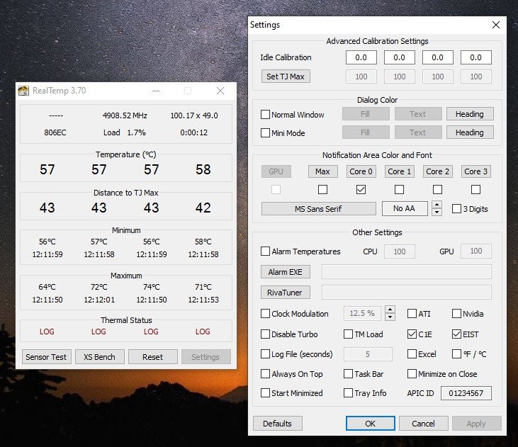 phần mềm đo nhiệt độ laptop Real Temp phân tích
