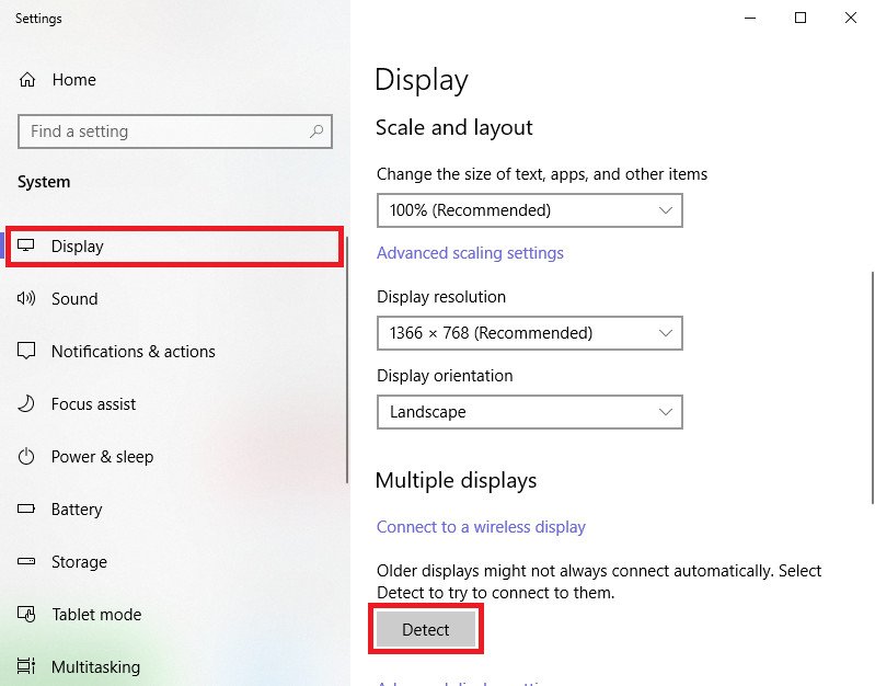 Phát hiện thiết bị hiển thị ngoài trong Windows 10