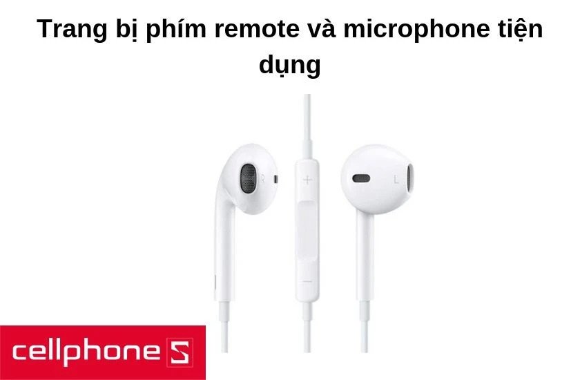 Phím điều khiển và microphone tích hợp trên tai nghe iPhone Lightning Earpods