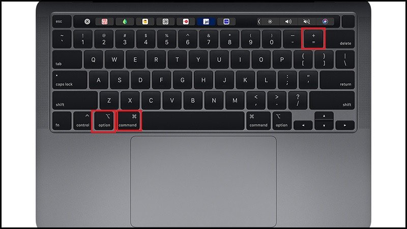 Phím tắt phóng to màn hình laptop MacBook: Option Command dấu cộng