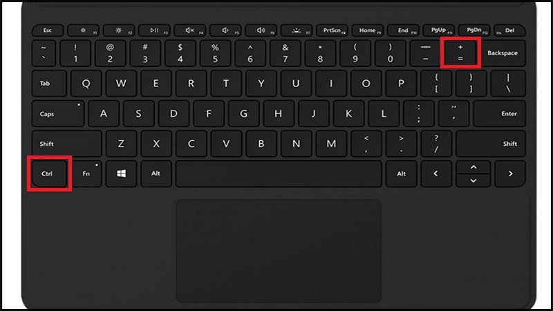 Phím tắt phóng to màn hình laptop Windows: Ctrl và dấu cộng