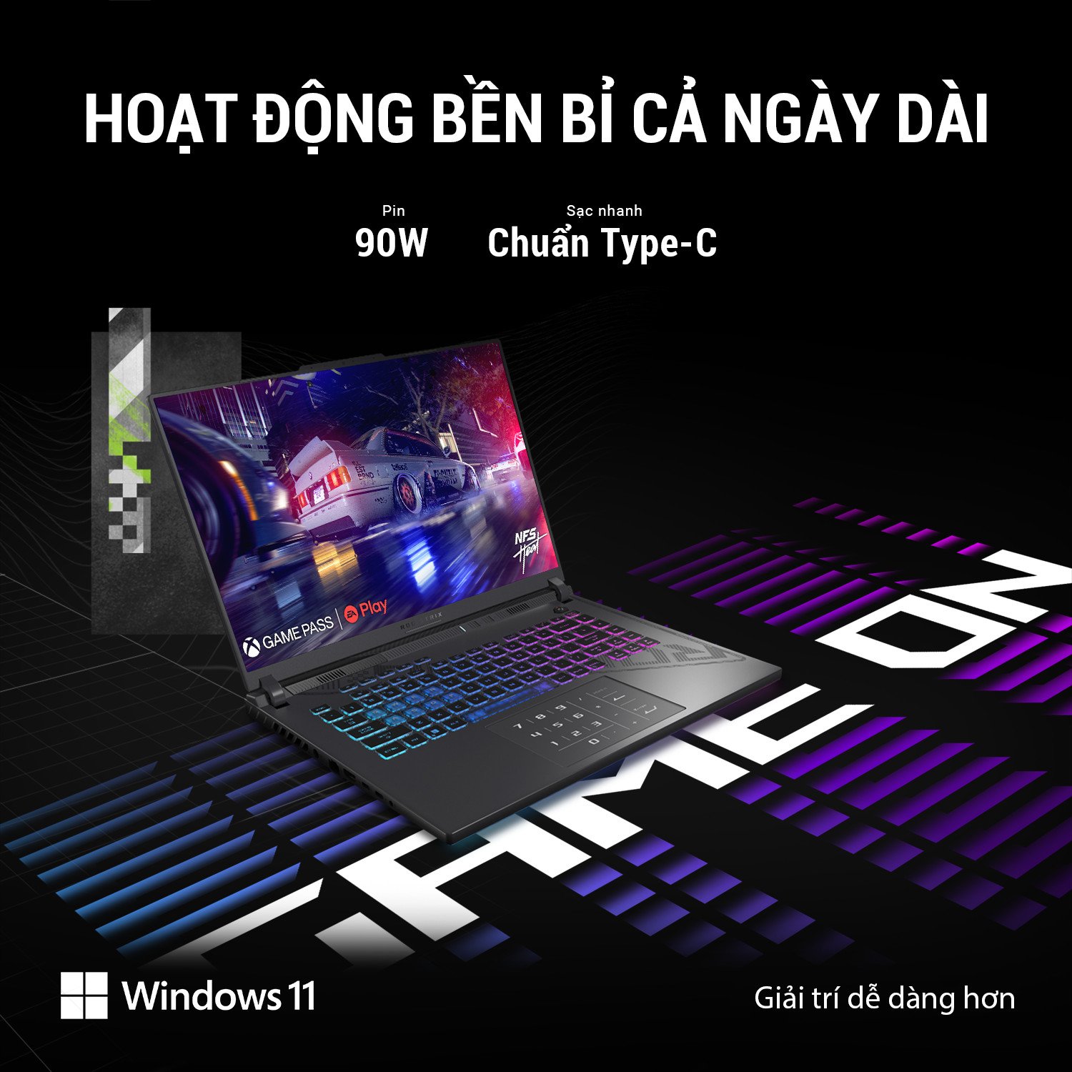Pin dung lượng lớn và khả năng sạc nhanh USB-C của Asus ROG Strix G16
