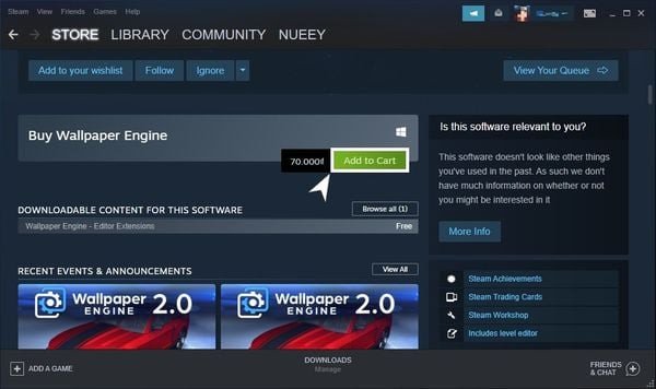 Quá trình cài đặt Wallpaper Engine thông qua Steam