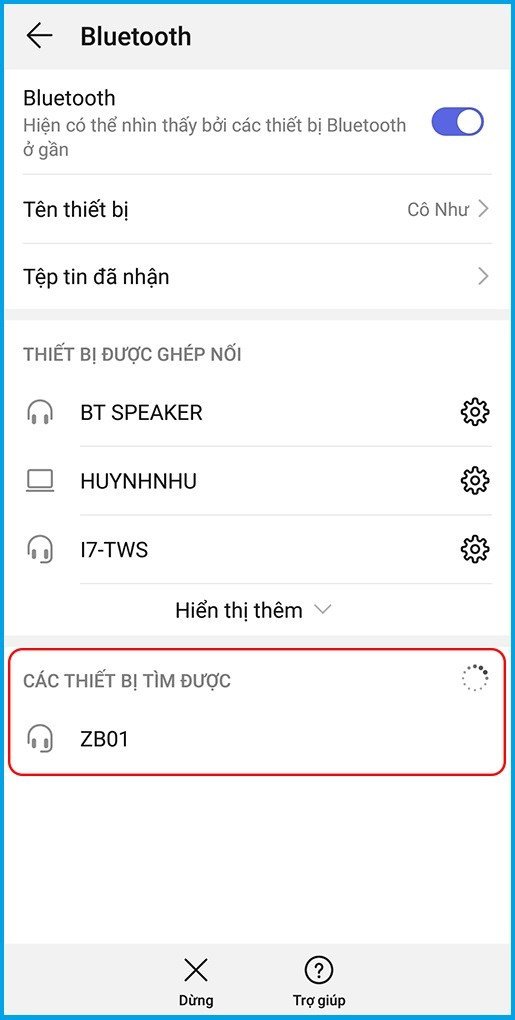 Quá trình dò tìm và chọn tai nghe không dây trong cài đặt Bluetooth