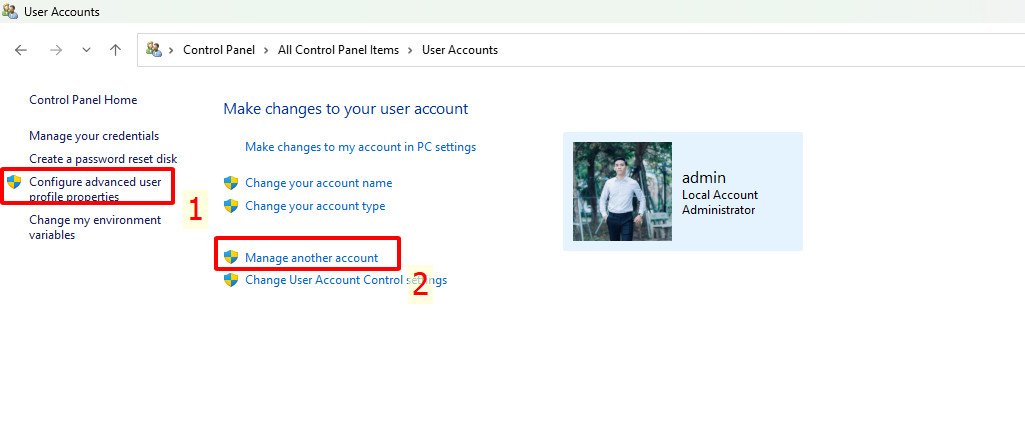 Quản lý các tài khoản người dùng trên máy tính