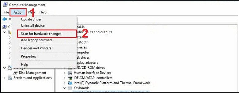 Quét thay đổi phần cứng sau khi cập nhật Driver cho bàn phím laptop