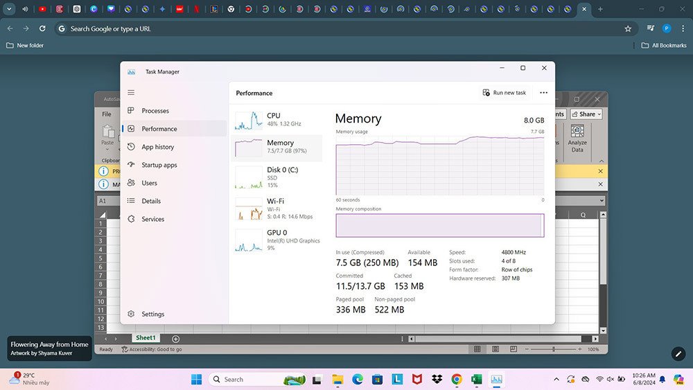 RAM 8GB vẫn đủ dùng cho nhu cầu học tập và văn phòng trên laptop Lenovo IdeaPad Slim 3 14IAH8 83EQ0004VN