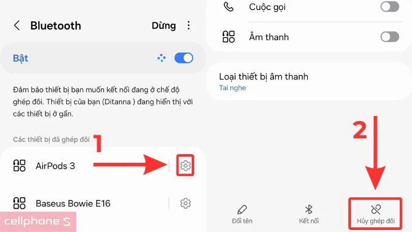 Reset tai nghe không dây