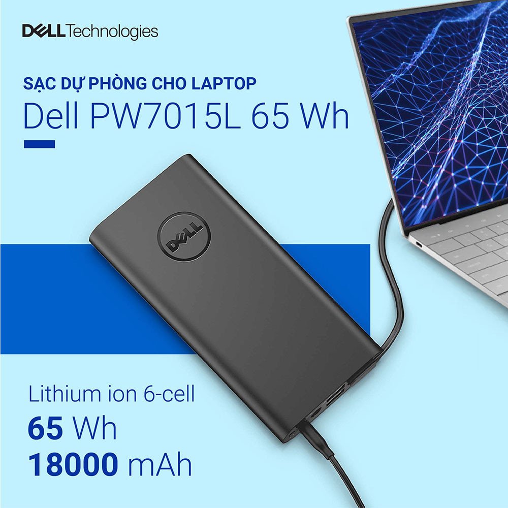 Sạc dự phòng laptop Dell Power Companion 65W PW7015L, thiết bị cấp nguồn di động tiện lợi