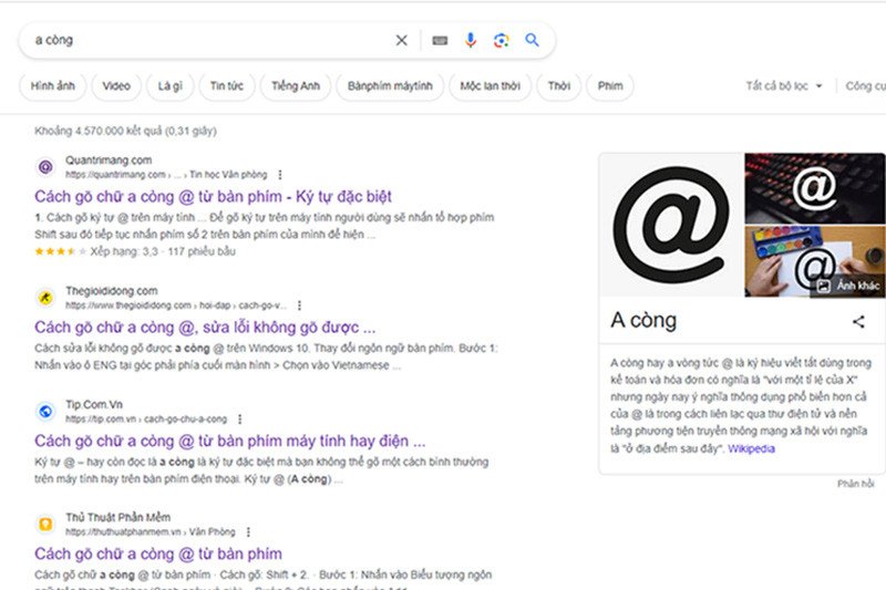 Sao chép ký tự a còng từ một trang web hiển thị các ký tự đặc biệt