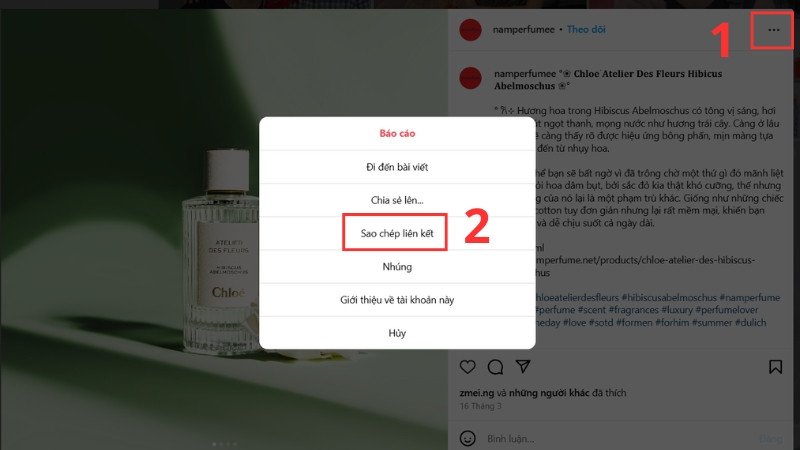 Sao chép liên kết ảnh Instagram để tải về