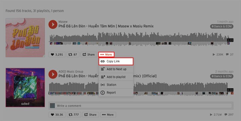Sao chép liên kết bài hát trên SoundCloud