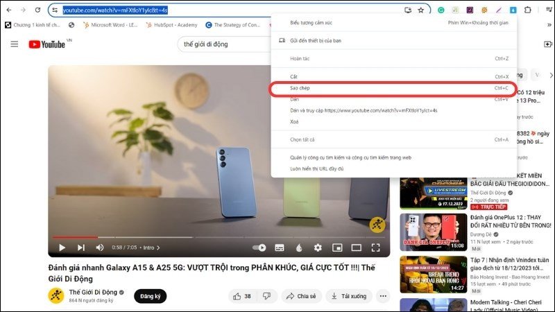 Sao chép liên kết video YouTube trên máy tính