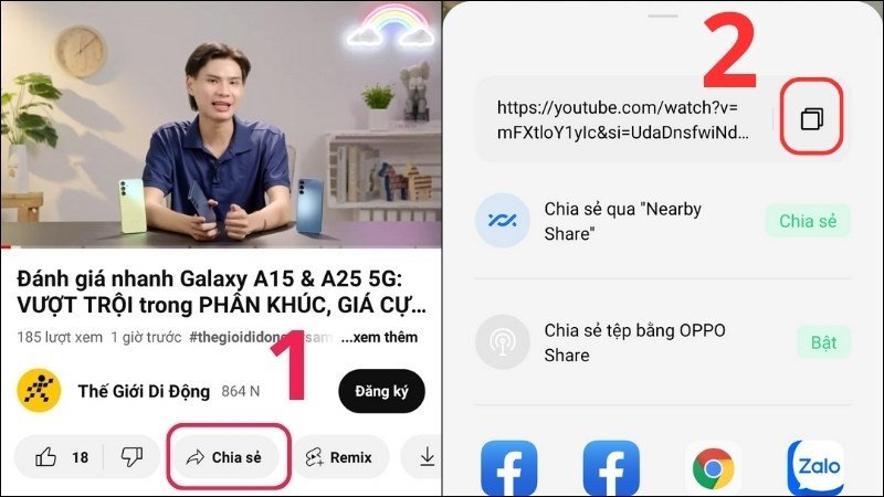 Sao chép liên kết video YouTube từ điện thoại