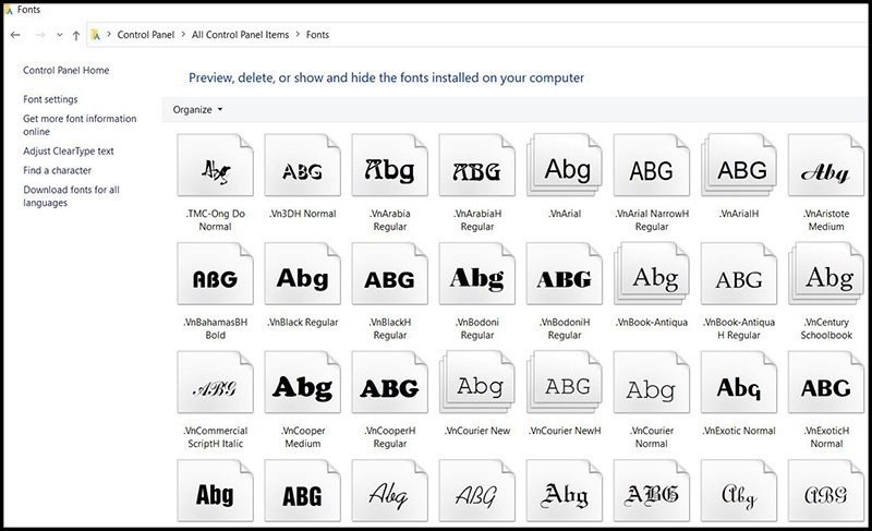 Sao chép và dán font chữ vào thư mục Fonts thông qua Control Panel