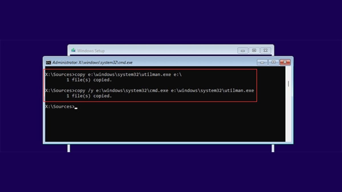 Sao chép và thay thế file hệ thống để mở CMD từ màn hình đăng nhập Win 11