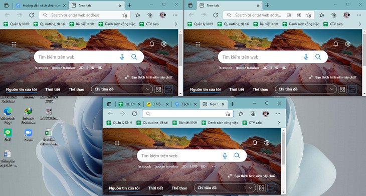 Sắp xếp các cửa sổ ứng dụng để tạo không gian làm việc đa màn hình trên laptop