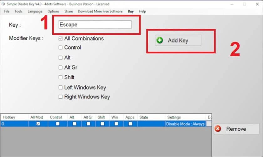 Simple Disable Key cho phép tùy chỉnh tắt bàn phím laptop HP