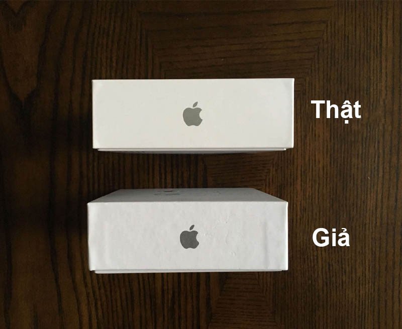 So sánh chi tiết bao bì và logo Apple trên hộp AirPods thật và giả