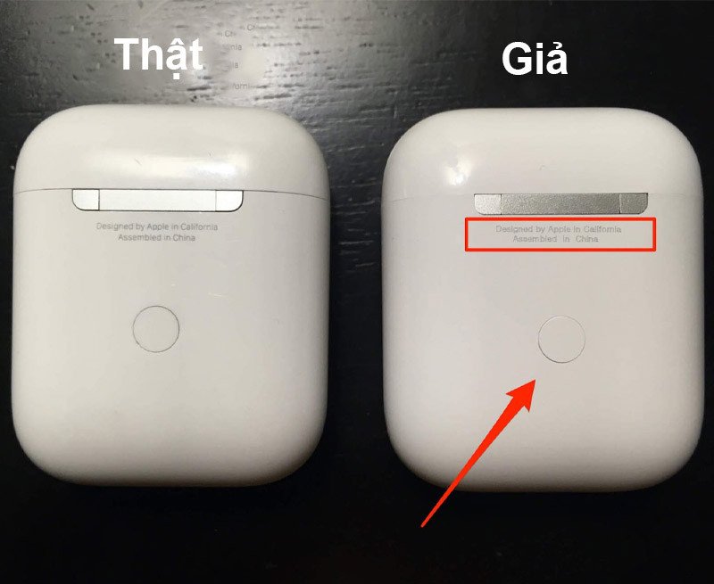 So sánh hộp sạc và nút ghép nối trên AirPods để phát hiện hàng giả