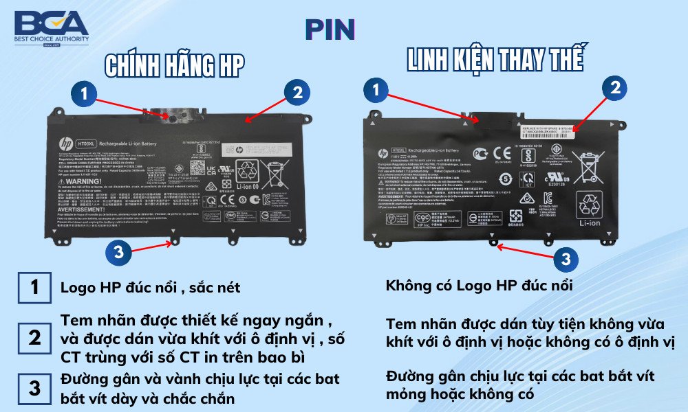 So sánh pin laptop HP chính hãng và pin thay thế
