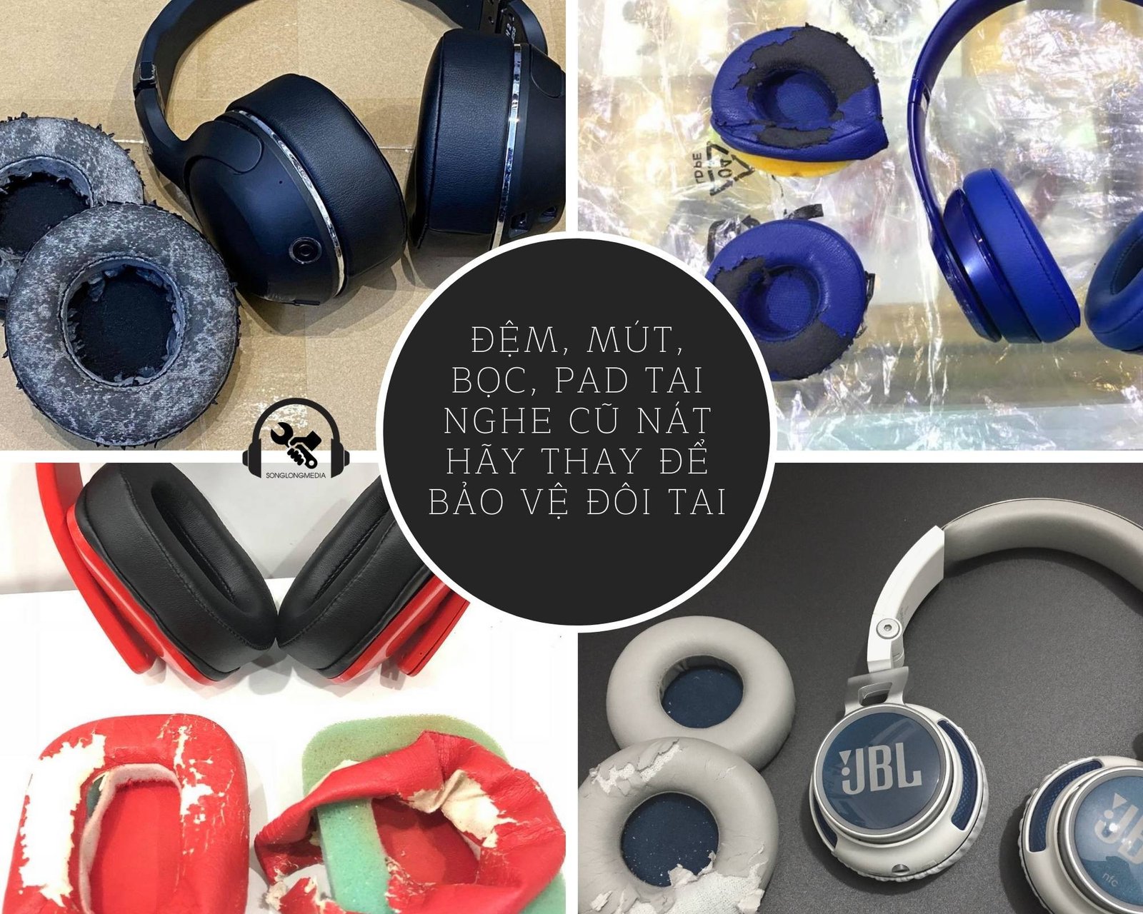 So sánh tai nghe cũ hỏng và sau khi sửa chữa, phục hồi hoàn thiện
