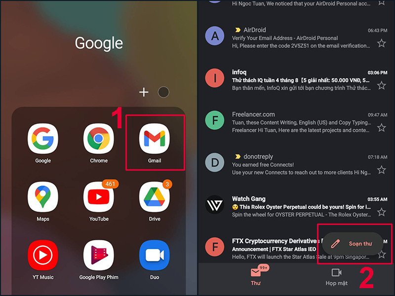 Soạn email mới trong ứng dụng Gmail để đính kèm và gửi video