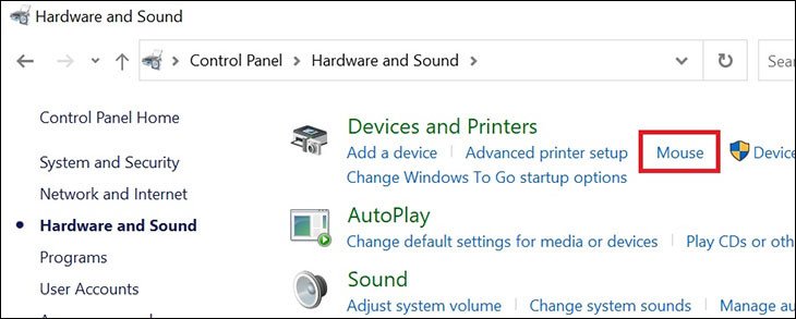 Sử dụng bàn phím để chọn mục Mouse trong cài đặt hệ thống Windows 7