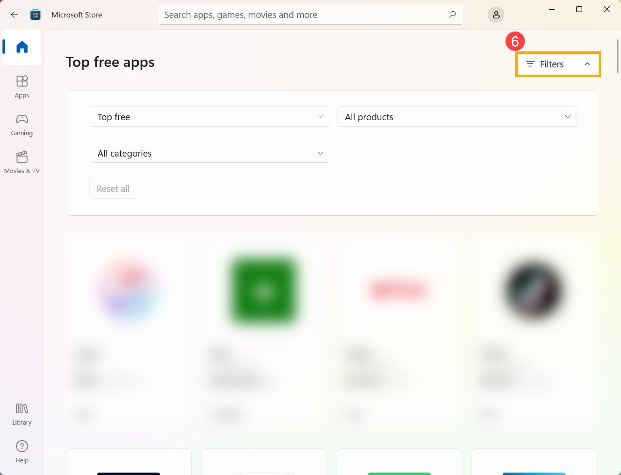 Sử dụng bộ lọc để tìm ứng dụng trên Microsoft Store ASUS