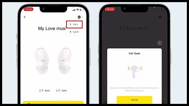 sử dụng chức năng Call L để tìm tai nghe Baseus bên trái
