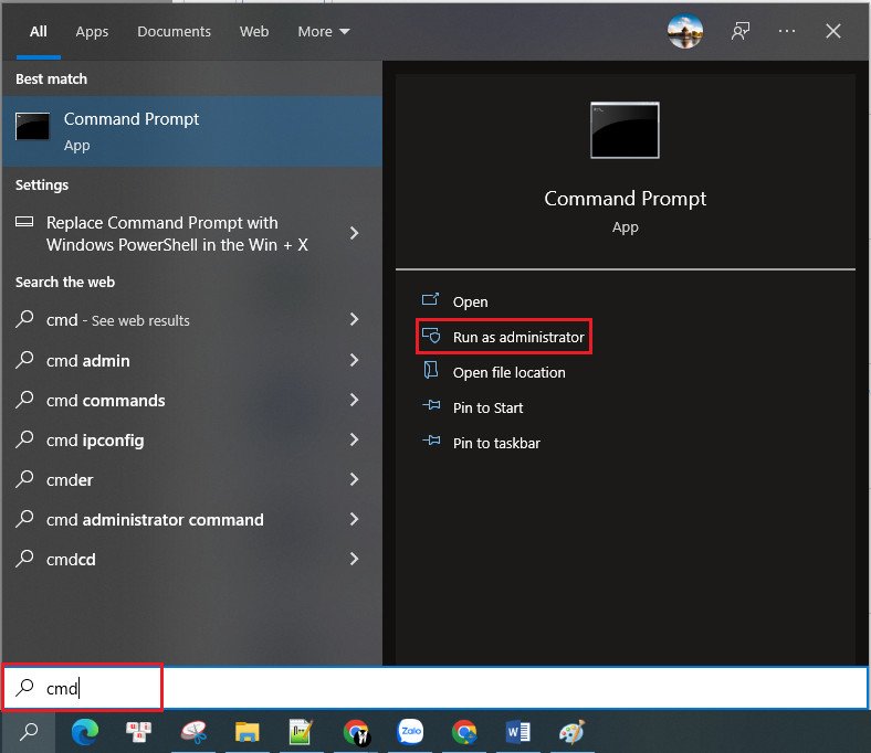 Sử dụng Command Prompt với quyền quản trị viên để điều khiển ứng dụng nền