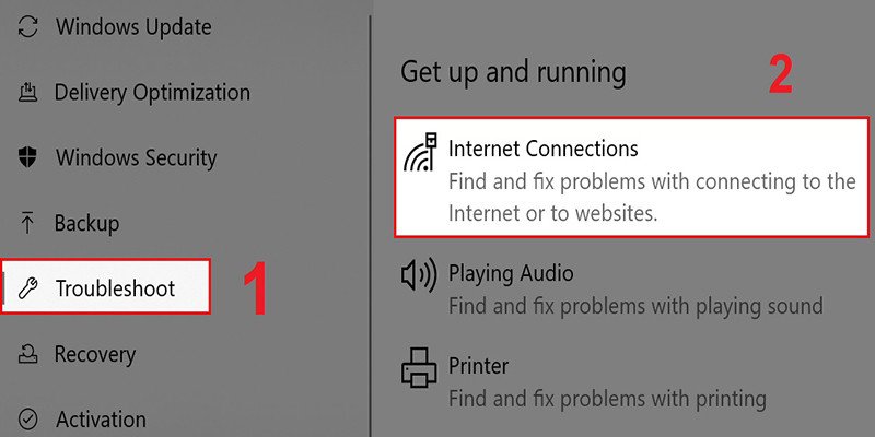 Sử dụng công cụ Troubleshoot Internet Connections