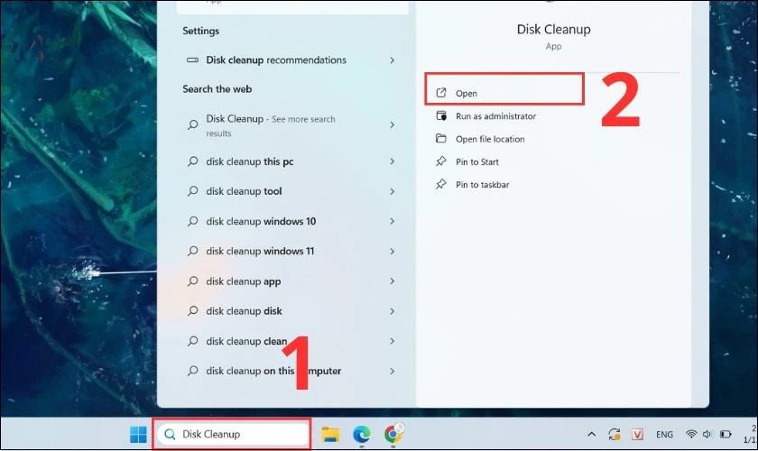 Sử dụng Disk Cleanup để tối ưu hóa không gian lưu trữ trên laptop Win 11