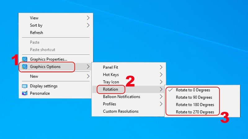 Sử dụng Graphics Options để điều chỉnh xoay màn hình laptop Win 10