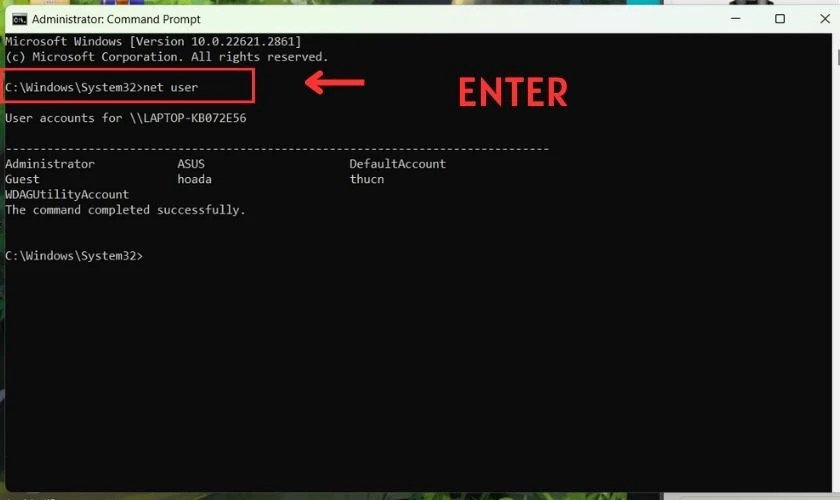 Sử dụng lệnh net user trong CMD để liệt kê tài khoản người dùng