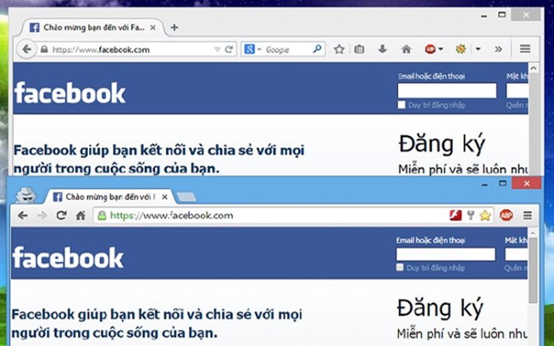 Sử dụng nhiều trình duyệt để đăng nhập Facebook trên laptop