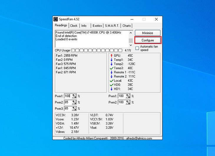 Sử dụng SpeedFan để kiểm tra quạt làm mát CPU laptop