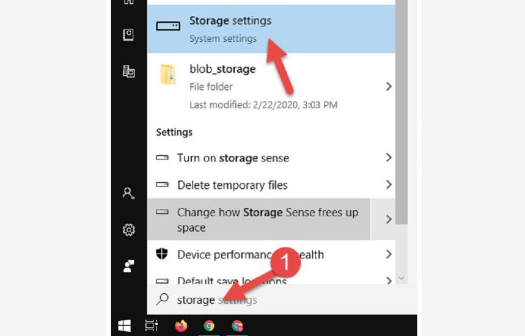 Sử dụng thanh tìm kiếm Windows để truy cập cài đặt Storage Sense.