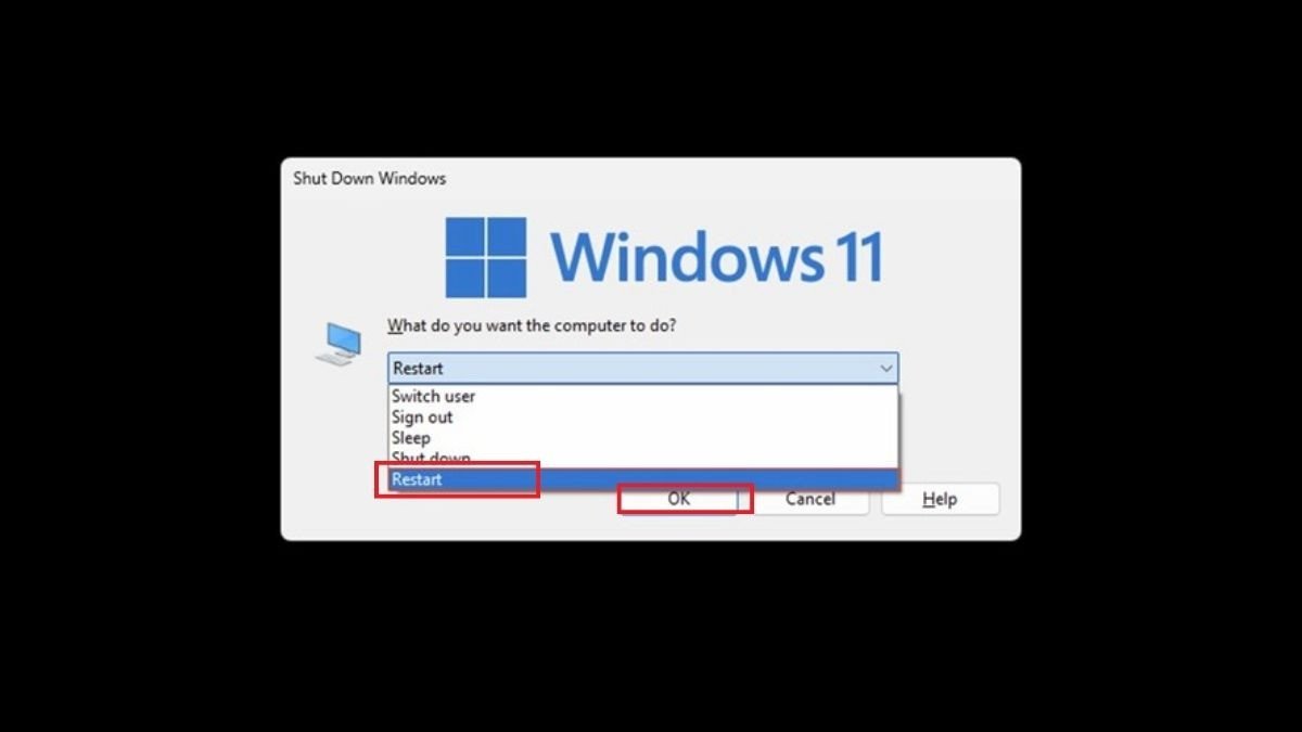 Sử dụng tổ hợp phím tắt Alt F4 để khởi động lại máy tính