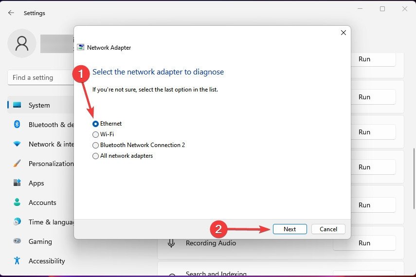 Sử dụng trình khắc phục sự cố Network Adapter