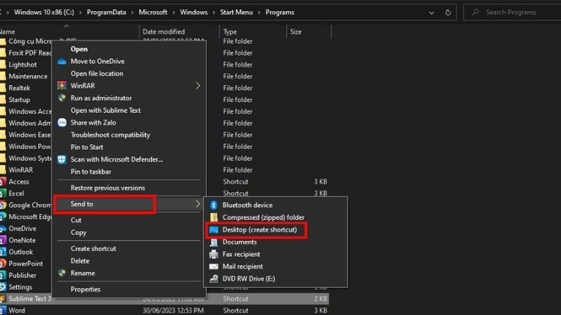 Sử dụng tùy chọn Send to Desktop để đưa biểu tượng ứng dụng ra màn hình laptop