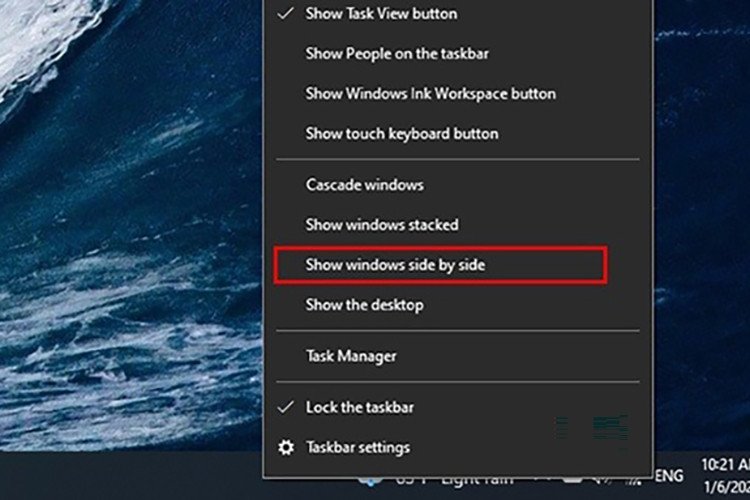 Sử dụng tùy chọn "Show windows side by side" trên Taskbar