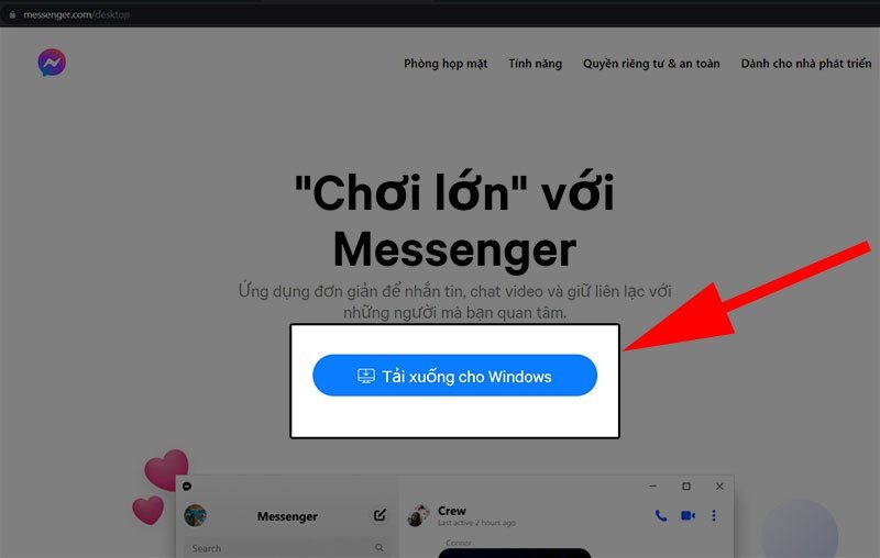 Tải file cài đặt Messenger cho Windows từ trang chủ