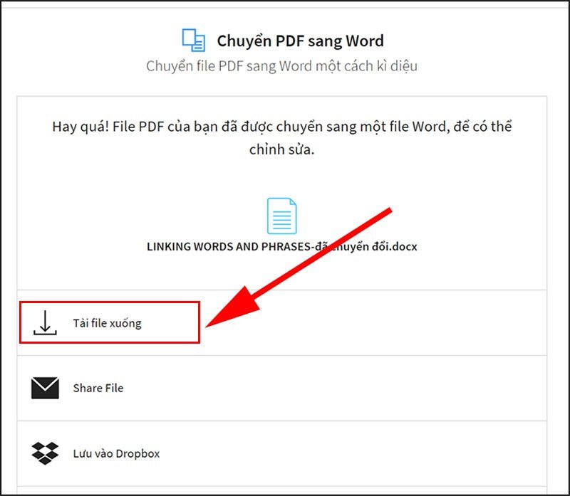 Tải file Word đã chuyển đổi từ PDF về máy tính