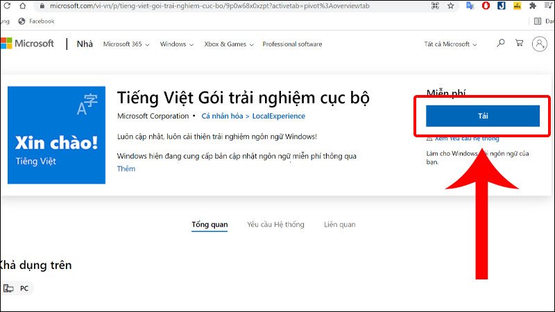 Tải gói Tiếng Việt từ Microsoft Store