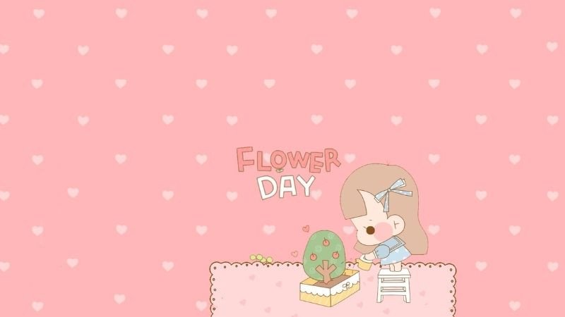 Tải hình nền cute màu hồng có cô gái nhỏ