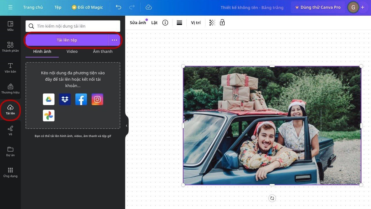 Tải lên tệp ảnh cá nhân vào Canva trên máy tính