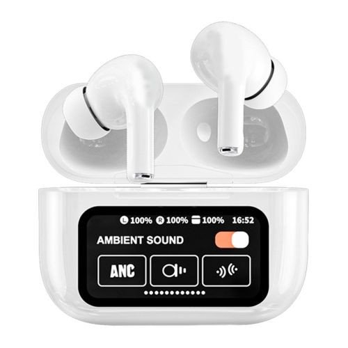 Tai nghe A9 Pro cùng hộp sạc trong thiết kế màu trắng thanh lịch