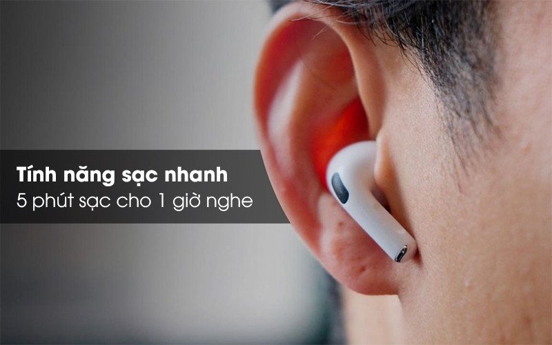 Tai nghe AirPods Pro 1 hỗ trợ sạc nhanh, 5 phút cho 1 giờ nghe nhạc