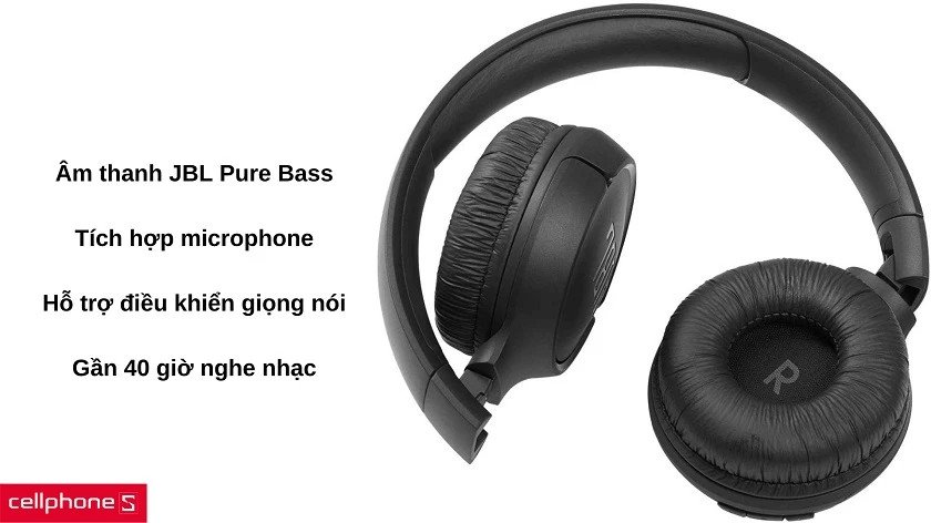 Tai nghe chụp tai JBL Tune 510BT với đệm tai êm ái và logo JBL nổi bật